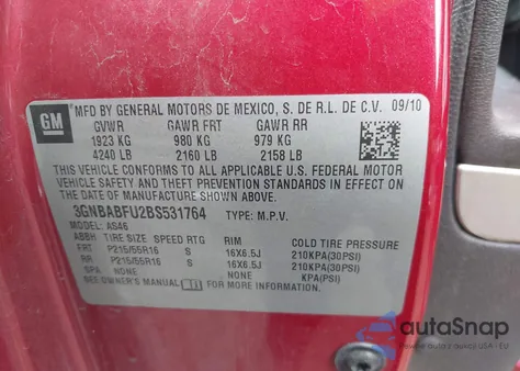 2011 Chevrolet Hhr Lt z USA, uszkodzony, nr VIN 3GNBABFU2BS531764